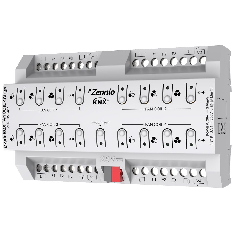 MAXinBOX FANCOIL 4CH2P / Контроллер KNX для 2-х трубных фанкойлов, 4 канальный