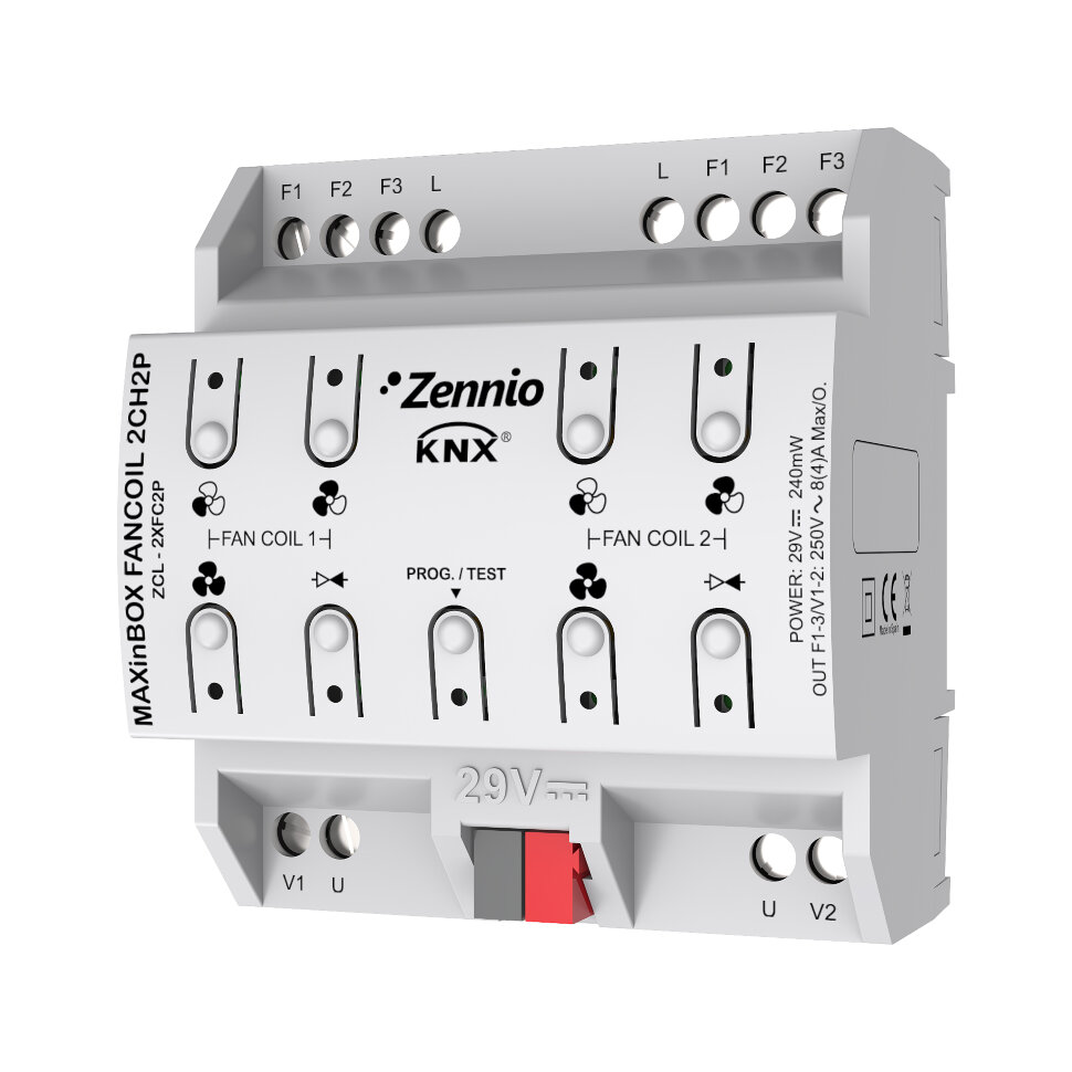 MAXinBOX FANCOIL 2CH2P / Контроллер KNX для 2-х трубных фанкойлов, 2 канальный
