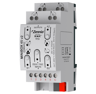 MINiBOX 45 v2 / Многофункциональный актуатор на DIN рейку с 4 выходами и 5 аналогово/цифровыми входами